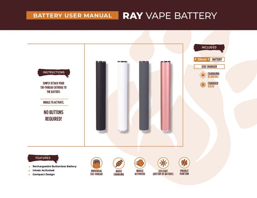 Ray Inhale Activated Battery - preheat function for cartridges