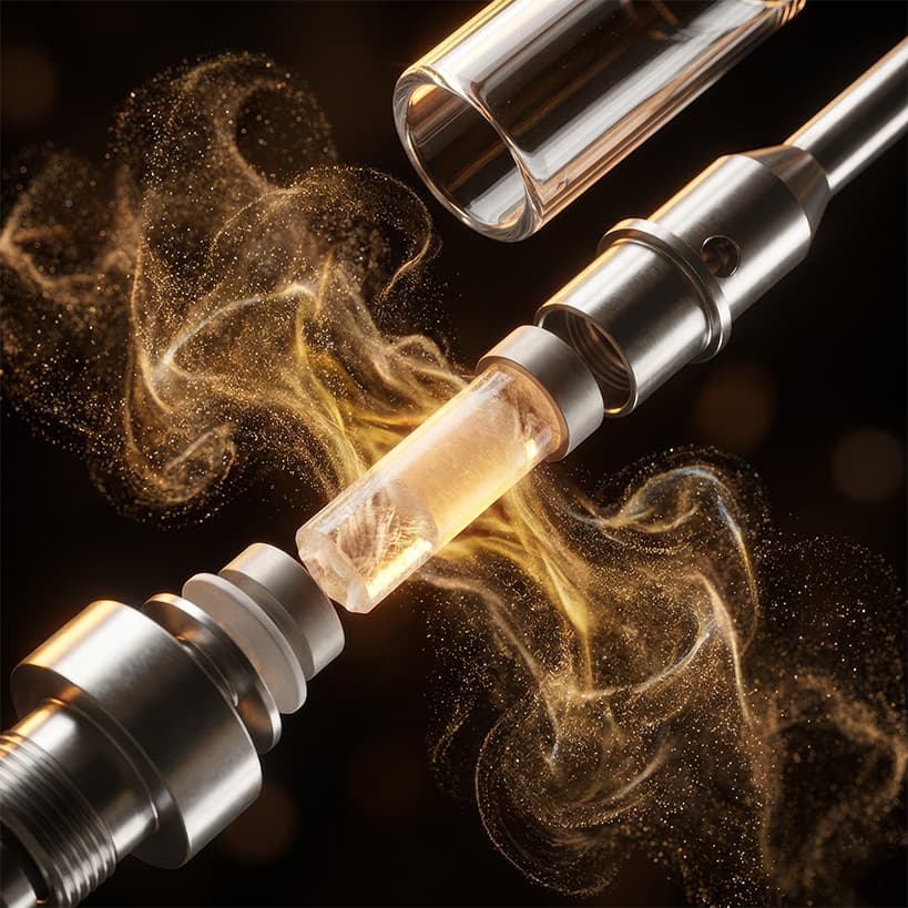 Close up of Quartz Atomizer Technology showing the patented quartz core